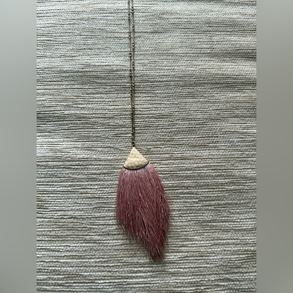 Noonday Long Tassel Pendant Necklace Gold And Pink - Picture 2 of 4